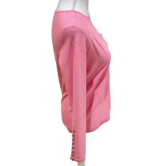 J.McLaughlin pink stripe long sleeve modal cotton top gold buttons sleeve medium - Picture 5 of 12